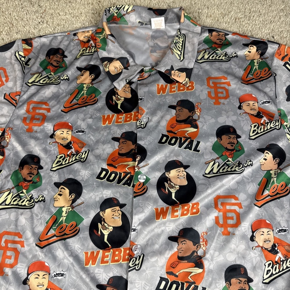 SF Giants Button Up Shirt XL  Player Caricature Print‎ Webb Doval Bailey Lee EUC